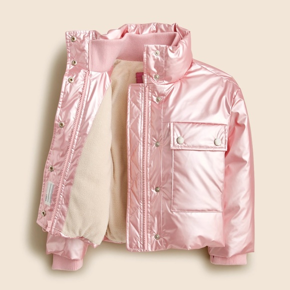 J.Crew Crewcuts Girls Pink Metallic Puffer Jacket - Picture 3 of 9